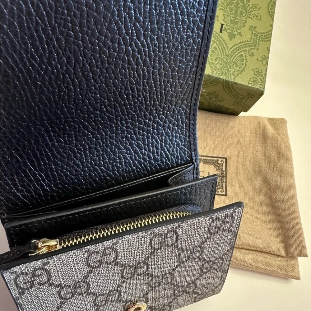 Gucci GG Marmont Black and Brown Leather Monogram Wallet